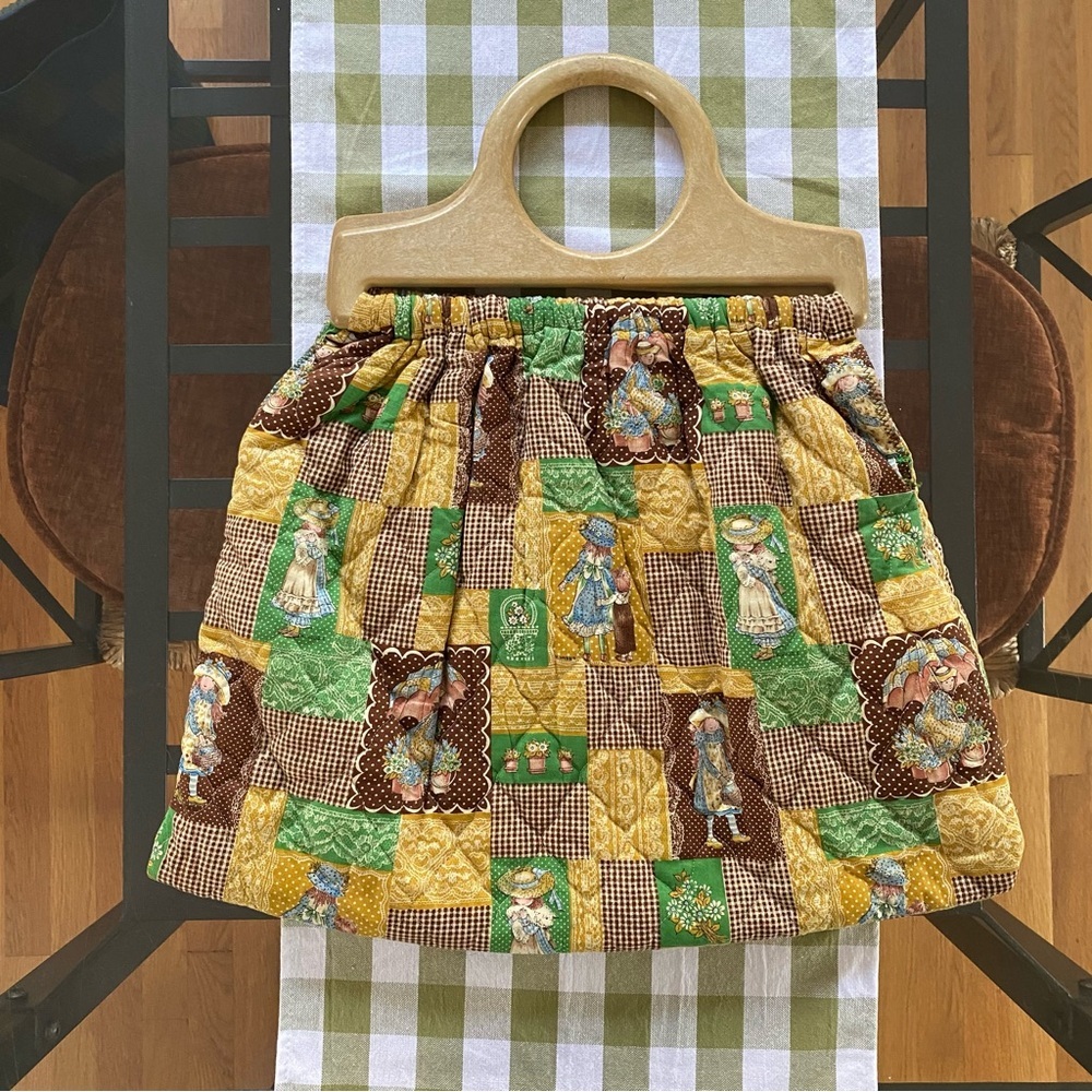 Vintage Holly Hobbie Patchwork Wood Handle Bag Purse Totebag - Picture 3 of 15